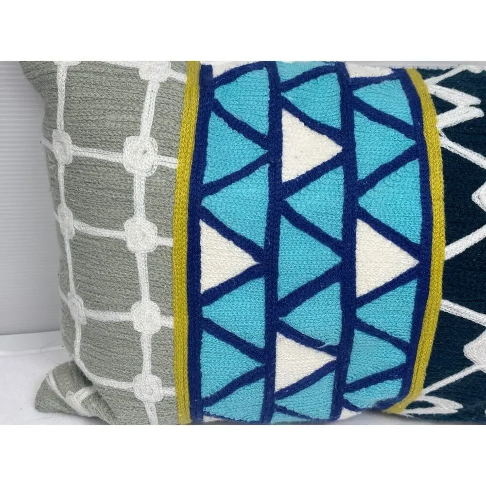 West Elm Throw‎ Pillow Modern Colorblock Lumbar Textured Embroidered 12